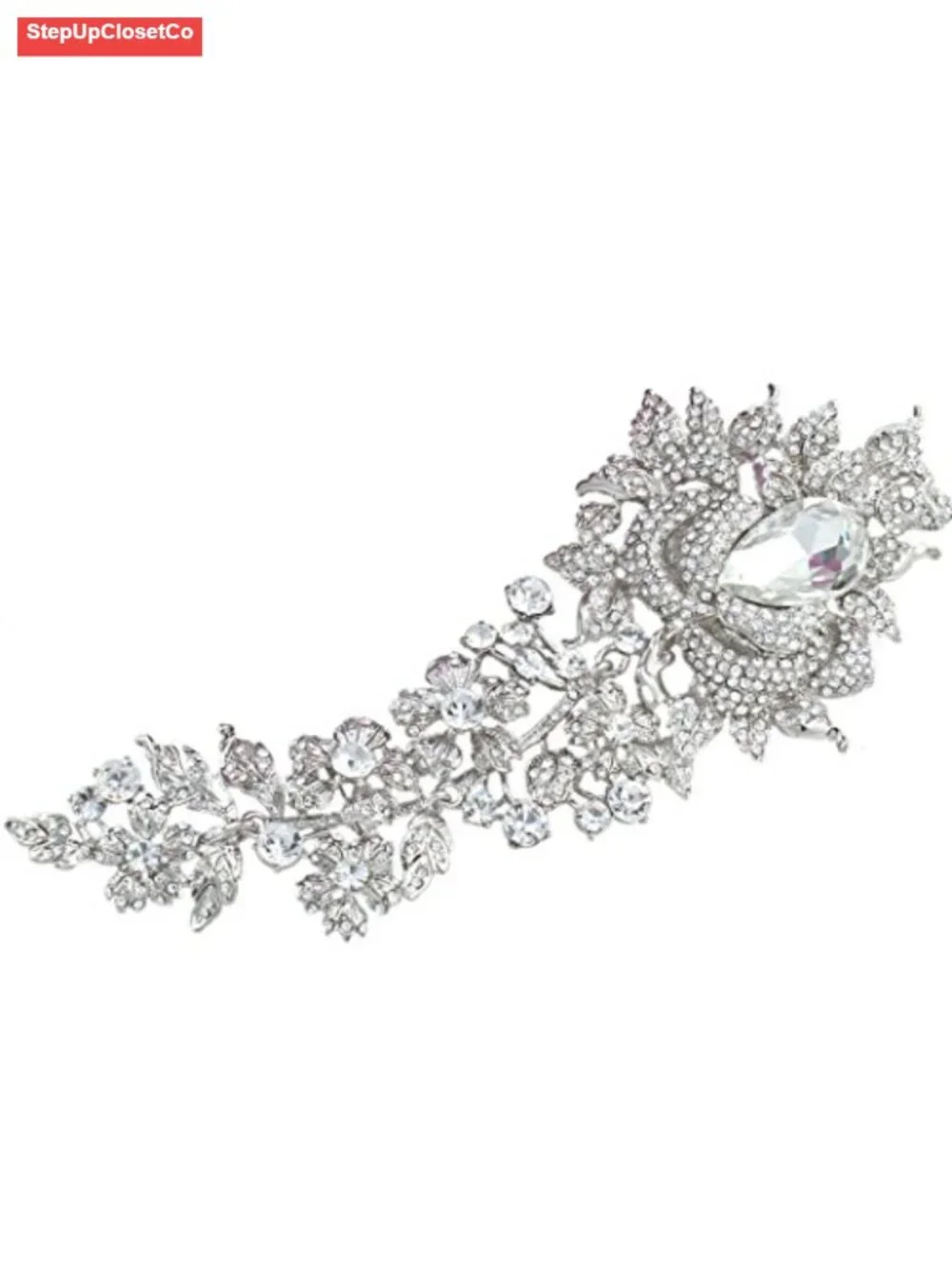 Crystal Rose Brooch Pin for Bridal Prom Elegant Women Jewelry